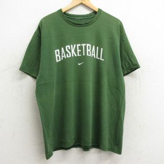 ナイキ(NIKE)のXL★古着 ナイキ NIKE 半袖 ビンテージ Tシャツ メンズ 00年代 00s ワンポイントロゴ バスケットボール クルーネック 緑 グリーン 24may30 中古(Tシャツ/カットソー(半袖/袖なし))