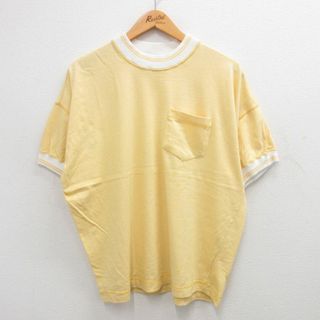 XL★古着 半袖 ビンテージ Tシャツ メンズ 00年代 00s 胸ポケット付き 大きいサイズ コットン クルーネック 黄他 イエロー 24may30 中古(Tシャツ/カットソー(半袖/袖なし))