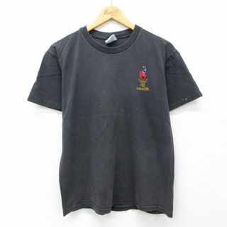 ヘインズ(Hanes)のM★古着 ヘインズ Hanes 半袖 ビンテージ Tシャツ メンズ 90年代 90s アトランタオリンピック コットン クルーネック 黒 ブラック 24may30 中古(Tシャツ/カットソー(半袖/袖なし))