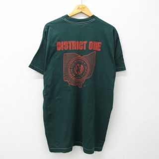 フルーツオブザルーム(FRUIT OF THE LOOM)のXL★古着 フルーツオブザルーム 半袖 ビンテージ Tシャツ メンズ 90年代 90s 鉄鋼労働組合 DISTRICＴ 胸ポケット付き 大きいサイズ コットン クルーネック USA製 緑 グリーン 24may30 中古(Tシャツ/カットソー(半袖/袖なし))