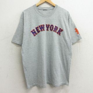 XL★古着 半袖 ビンテージ Tシャツ メンズ 90年代 90s MLB ニューヨークメッツ クルーネック グレー 霜降り メジャーリーグ ベースボール 野球 24may30 中古(Tシャツ/カットソー(半袖/袖なし))