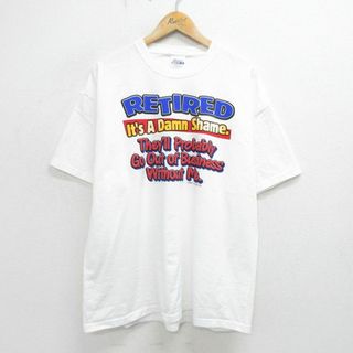 ヘインズ(Hanes)のXL★古着 ヘインズ Hanes 半袖 ビンテージ Tシャツ メンズ 00年代 00s RETIRED 大きいサイズ コットン クルーネック 白 ホワイト 24may30 中古(Tシャツ/カットソー(半袖/袖なし))