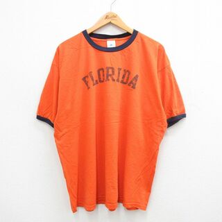 XL★古着 半袖 ビンテージ Tシャツ メンズ 00年代 00s フロリダ 大きいサイズ コットン クルーネック オレンジ他 リンガー 24may30 中古(Tシャツ/カットソー(半袖/袖なし))