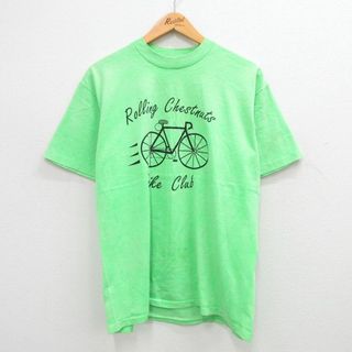 L★古着 半袖 ビンテージ Tシャツ メンズ 90年代 90s 自転車 クルーネック USA製 黄緑 24may30 中古(Tシャツ/カットソー(半袖/袖なし))