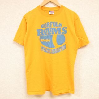 M★古着 ジャンセン 半袖 ビンテージ Tシャツ メンズ 90年代 90s RAMS コットン クルーネック USA製 黄 イエロー 24may30 中古(Tシャツ/カットソー(半袖/袖なし))