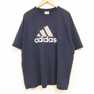 アディダス(adidas)のXL★古着 アディダス adidas 半袖 ビンテージ Tシャツ メンズ 00年代 00s ビッグロゴ 大きいサイズ コットン クルーネック 濃紺 ネイビー 24may30 中古(Tシャツ/カットソー(半袖/袖なし))