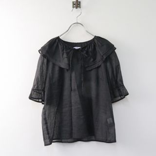 美品 ワンダークラッドエトセトラ WANDERCLAD ETC..コットンシアー フリルカラー半袖プルオーバーブラウス M/ブラック 黒【2400013883580】(シャツ/ブラウス(長袖/七分))