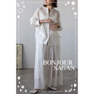 ボンジュールサガン(BONJOUR SAGAN)のBonjour sagan  ワッシャーサイドドロストシャツ×フレアスカート　白(ロングスカート)