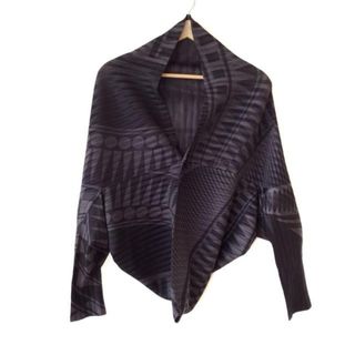 プリーツプリーズイッセイミヤケ(PLEATS PLEASE ISSEY MIYAKE)のPLEATS PLEASE(プリーツプリーズ) カーディガン レディース - 黒×グレー 長袖/プリーツ/変形デザイン(カーディガン)