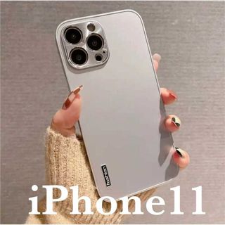 iPhone11用 スマホ ケースシルバー銀ハードカバー無地韓国新品シンプル人気