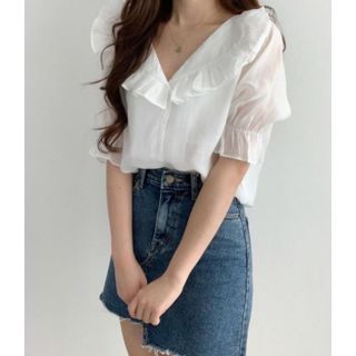 【人気商品】シースルーシャツ　ＸＬ　清楚系　綺麗め　ＸＬ　韓国(カットソー(半袖/袖なし))