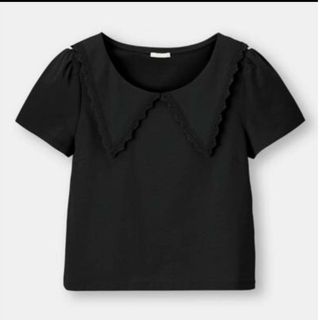 ジーユー(GU)のGU　ビックカラーTシャツ　ブラック(Tシャツ/カットソー(半袖/袖なし))