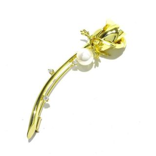 ミキモト(MIKIMOTO)のmikimoto(ミキモト) ブローチ美品  - K18YG×ダイヤモンド×パール 白 プリンセス グレース コレクション/3Pダイヤ/ 0.305カラット/バラモチーフ(ブローチ/コサージュ)