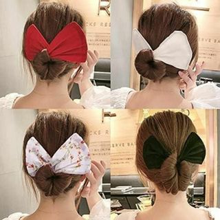 ヘアピン ヘアゴム ヘアアクセ デフトバン ポニーテール お団子ヘア 緑 リボン(バレッタ/ヘアクリップ)