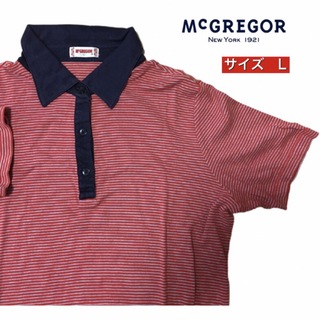 マックレガー(McGREGOR)のマクレガー McGREGOR ボーダー 半袖 ポロシャツ　レディース　L 赤(ポロシャツ)