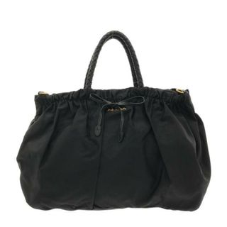 プラダ(PRADA)のPRADA(プラダ) ハンドバッグ ギャザーバッグ 黒 編み込みハンドル ナイロン×レザー(ハンドバッグ)