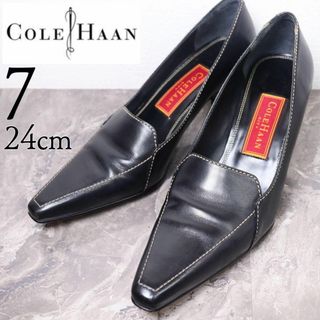 コールハーン(Cole Haan)の【極美品】コールハーン 24 レザー 黒 フォーマル パンプス ポインテッドトゥ(ハイヒール/パンプス)