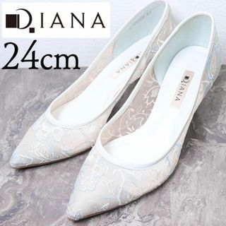 ダイアナ(DIANA)の【極美品】DIANA ダイアナ 24 レース 花柄 ブライダル パンプス 白(ハイヒール/パンプス)