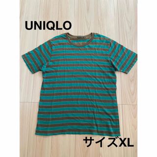 ユニクロ(UNIQLO)の＊ユニクロ：サイズXL：緑色のボーダー柄のプレミアムコットンの半袖Tシャツ＊(Tシャツ/カットソー(半袖/袖なし))