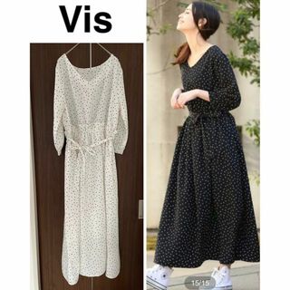 ヴィス(ViS)の1回のみ着用 VIS ビス ドット柄ワンピース 極美品(ロングワンピース/マキシワンピース)