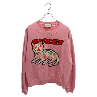 GUCCI グッチ CAT LOGO COTTON SWEATSHIRT キャットロゴコットンスウェットトレーナー ダメージ加工 ピンク 635847 XJCVV