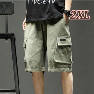 【カーキ】2XL ハーフパンツ ショートパンツ カーゴパンツ 夏 登山 短パン(ワークパンツ/カーゴパンツ)