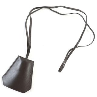 エルメス(Hermes)の極美品△HERMES エルメス レザー シルバー金具 マルジェラ期 CLOCHETTE LEATHER NECKLACE クロシェット レザー ネックレス ダークブラウン □C刻 箱付き フランス製 メンズ(ネックレス)