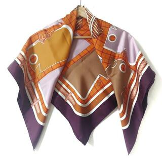 エルメス(Hermes)のHERMES(エルメス) スカーフ   カレ90 パープル×オレンジ×ピンク×マルチ camails(兜)(バンダナ/スカーフ)