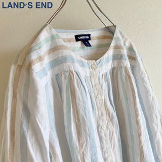 ランズエンド(LANDS’END)のランズエンド リネン ストライプ ワイドシルエット ブラウス 15 ペールカラー(シャツ/ブラウス(長袖/七分))