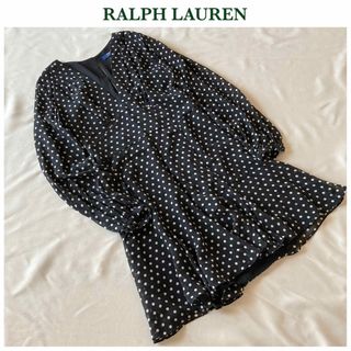 ラルフローレン(Ralph Lauren)のポロ ラルフローレン シルク シフォン ドット ワンピース 4 黒 ブラック(ひざ丈ワンピース)