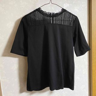 ショコラフィネローブ(chocol raffine robe)のショコラフィネローブ 肩透けレースTシャツ カットソー ブラック(カットソー(半袖/袖なし))