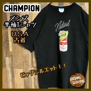 チャンピオン(Champion)のセサミストリート チャンピオン コラボ 黒 XL USA古着 半袖 Tシャツ(Tシャツ/カットソー(半袖/袖なし))