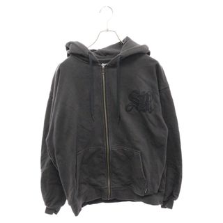 SUPPLIER サプライヤ CROSS LEATHER PATCH ZIP HOODIE クロス レザーパッチ ジップアップ フーディ パーカー グレー(パーカー)