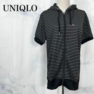 ユニクロ(UNIQLO)の★ユニクロUNIQLO 半袖メッシュパーカー　チェック　ブラック　ホワイト　L(パーカー)