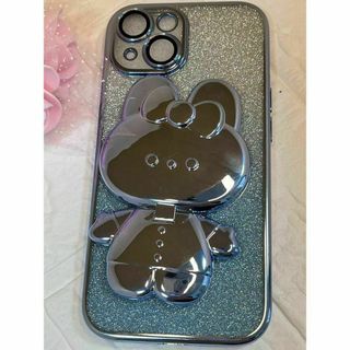 iPhone15　ケース　鏡付　ブルー(iPhoneケース)