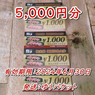 あみやき亭 株主優待券 5000円分◆24/6/30迄b