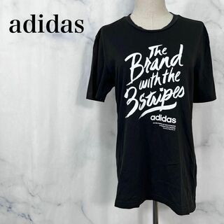 アディダス(adidas)の★アディダス　スローガンプリントTシャツ　半袖　3ストライプ　ブラック　L(Tシャツ/カットソー(半袖/袖なし))