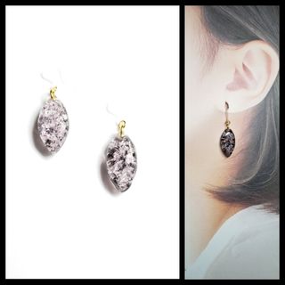 No.1532-E　琉球ガラス♡ブラックバック☆ピアス・イヤリング(ピンク)(ピアス)