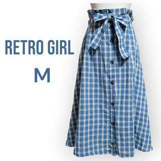 RETRO GIRL - レトロガール フレアスカート ギンガムチェック M レディース 水色 リボン