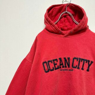 90s 古着　OCEAN CITY カレッジ　刺繍ロゴ　プルオーバーパーカー(パーカー)