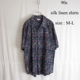 アートヴィンテージ(ART VINTAGE)の90s オープンカラー シルク リネン 開襟 シャツ トップス ヴィンテージ(シャツ)