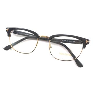 トムフォード(TOM FORD)の極美品▼TOM FORD トムフォード TF5458 001 サーモントブローフレーム ロゴ金具 メガネ 眼鏡 アイウェア ブラック ゴールド 51□18 145 デモレンズ 箱・ケース付き イタリア製 メンズ(サングラス/メガネ)