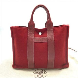 エルメス(Hermes)の良品 HERMES エルメス サックアーネPM ハンド バッグ レッド キャンバス レザー レディース k1644(ハンドバッグ)