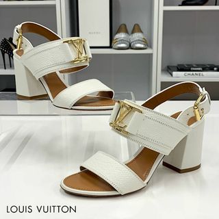 ルイヴィトン(LOUIS VUITTON)の9728 ヴィトン ホライズンライン レザー LV金具 サンダル ホワイト(サンダル)