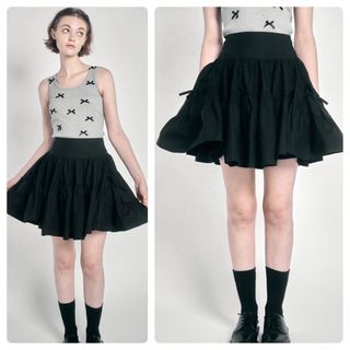 エピヌ(épine)のribbon volume flare skirt　ブラック(ミニスカート)