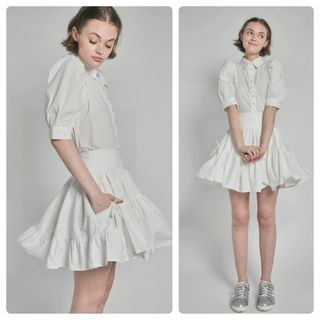 エピヌ(épine)のribbon volume flare skirt　ホワイト(ミニスカート)