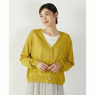 メルローズクレール(MELROSE claire)の【イエロー】【ハイゲージさりげなく上品なラメシアー天竺Vカーデ&クルーネック2WAYニット】(カーディガン)