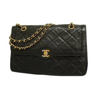 シャネル(CHANEL)の【4ie5943】シャネル ショルダーバッグ/マトラッセ/パリ限定/Wフラップ Wチェーン/ラムスキン/ブラック/ゴールド金具 【中古】 レディース(ショルダーバッグ)