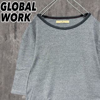 グローバルワーク(GLOBAL WORK)のグローバルワーク リンガーネック コットン カットソー  七分袖 トップス L(カットソー(長袖/七分))