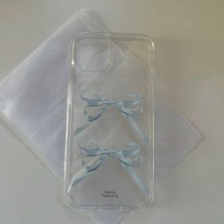 iPhoneケース🤍青色リボン 透明カバー(iPhoneケース)